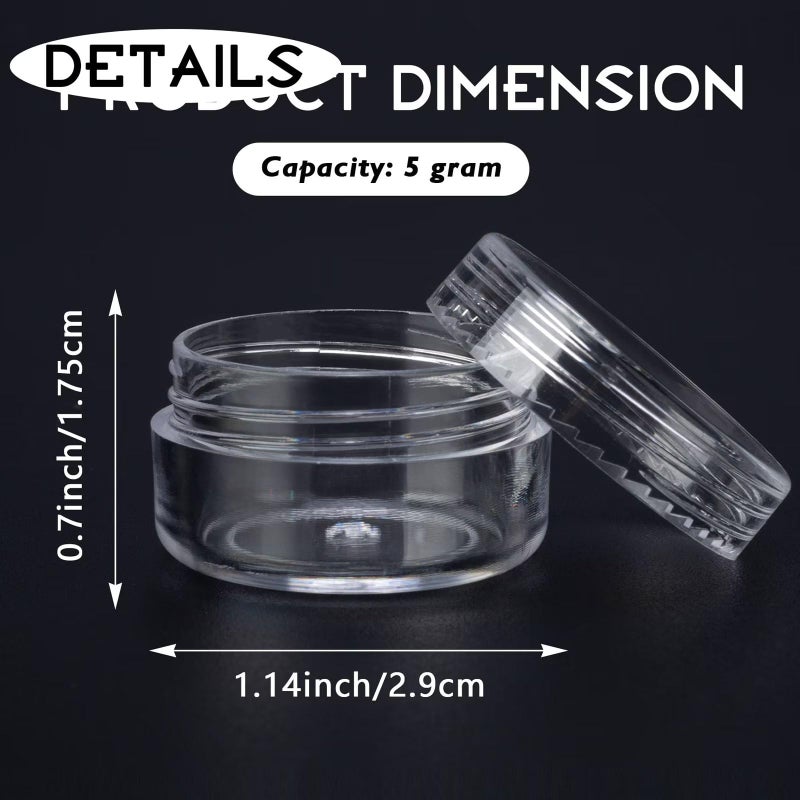 HPPFFY 100 Count 5 Gram Sample Containers, Clear Lip Balm Containers with Lids, Small Plastic Sample Jars with 8 Mini Spoons, 100pcs Labels (Clear Lid) - Image 2
